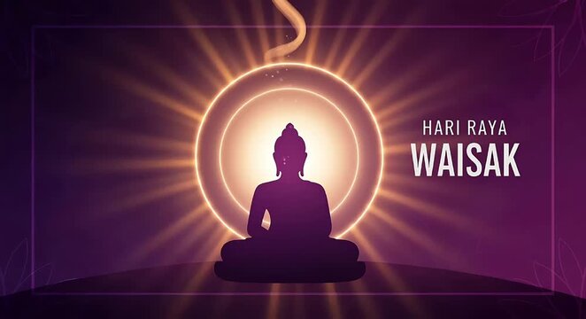 A glowing silhouette of Buddha for Vesak.