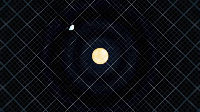 Top-Down Spacetime Grid Sun Gravity Well Earth Orbit Animation