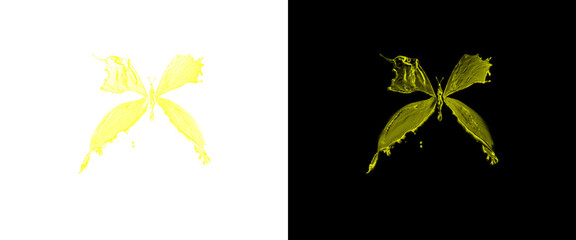 Obraz premium Neon green ink splash on white and black background, vibrant liquid paint splatter, abstract toxic chemical spill effect