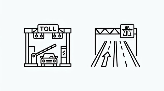 Toll booth and highway road lane line icons.