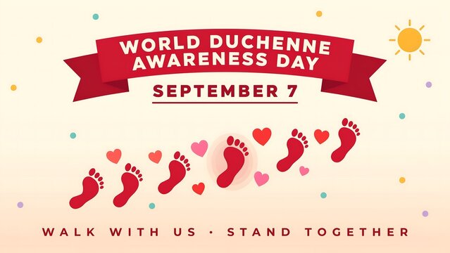 World duchenne awareness day banner with footprints