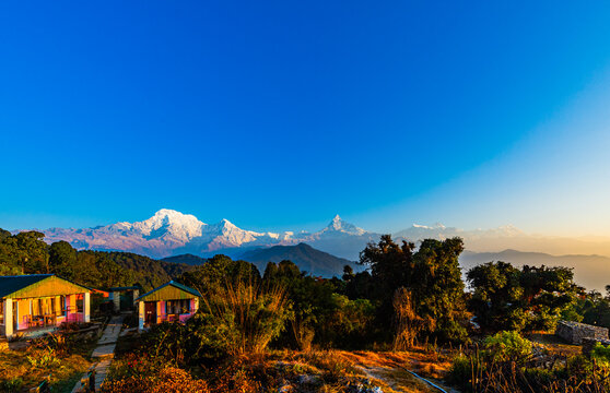 Himalayan mountain landscapes in Nepal featuring the country&rsquo;s eight 8000-metre peaks, including Mount Everest, Kangchenjunga, Lhotse, Makalu, Cho Oyu, Dhaulagiri I, Manaslu and Annapurna I, with snow