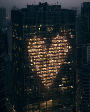Office tower windows forming a heart symbol