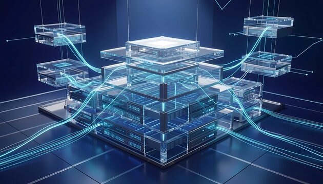 Futuristic cloud infrastructure with luminous crystalline server architecture