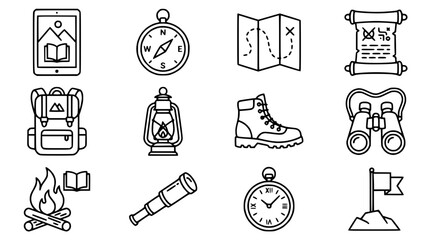 Fototapeta premium Camping and Hiking Icons: Adventure, Exploration, and Outdoors Gear