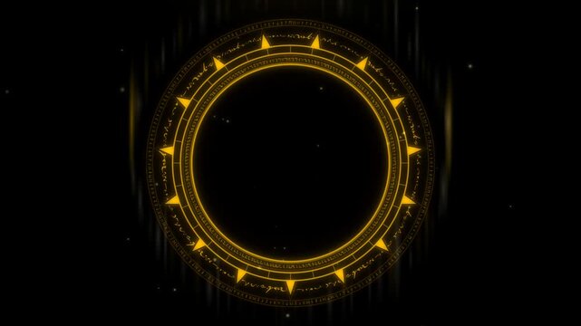 Golden Magic Circle Summoning Gate Ignition with Expanding Shockwave Ring on Black Background for 4K Luma Key Compositing