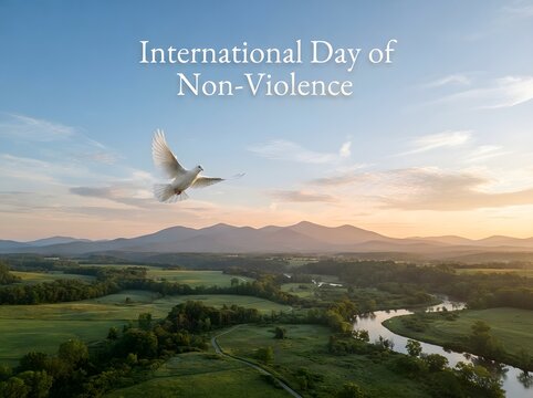 White dove flying over a beautiful landscape for international day of non violence