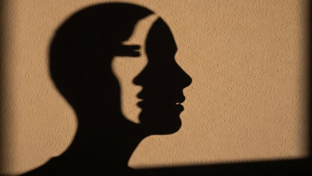 Abstract Shadow Profile Of Human Faces Representing Duality And Inner Conflict