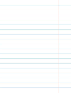 Lined Notebook Paper Background Sheet with Red Margin Line Isolated on Transparent Background