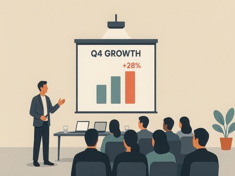 Business presentation showing Q4 growth with 78 percent increase
