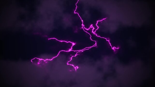 Purple lightning strike animation flashing across dark stormy sky background 4K loop