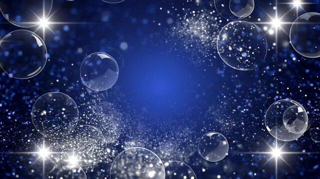 Sparkle graphic background with blue glow, bubble light effect, abstract dark blue star and light particle shine bokeh for SEO friendly searchable title