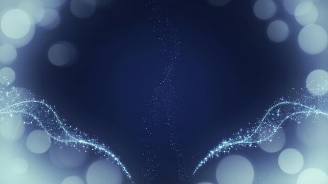 Sparkle graphic background with blue light bokeh and wave pattern dark abstract space for elegant festive design, abstract blue graphic background with sparkle light and soft bokeh glow for elegant