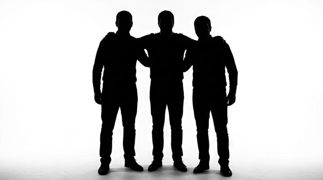 Silhouette of three men standing in a group.