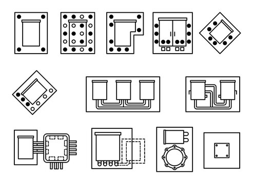 Electrical component icons set, industrial wiring grid elements