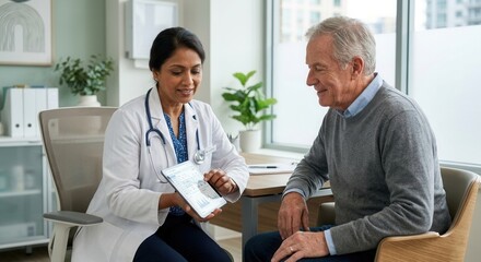 Fototapeta premium Doctor Explaining Medical Results To Patient On Digital Tablet