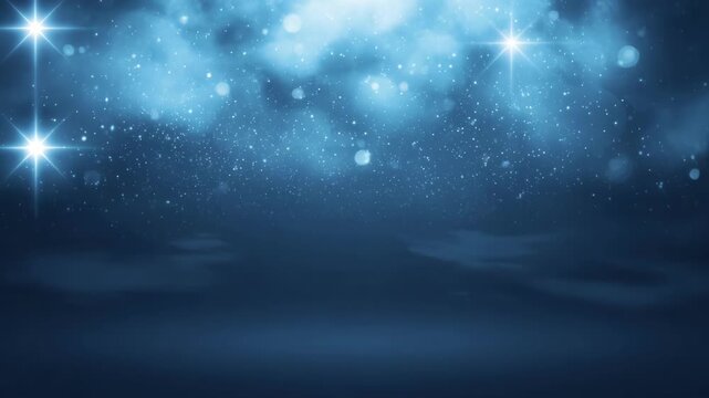 Blue graphic background with sparkle, abstract light glow and bokeh, blue sky star backdrop with soft cloud haze, calm elegant design scene for SEO searchable upload