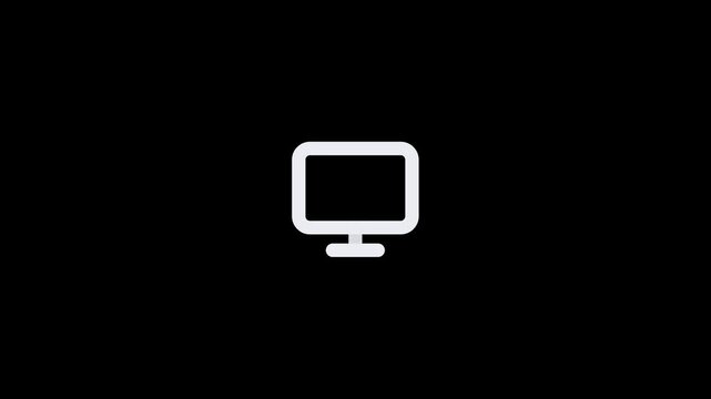Minimalist white computer monitor icon isolated on a solid black background.