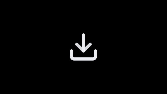 Minimalist white download icon isolated on a solid black background.