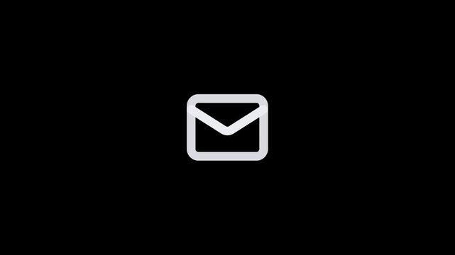 Minimalist white email envelope icon isolated on a solid black background.