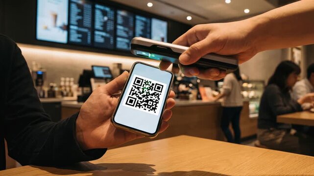 Instant Contactless Payment with NFC Smartphone at Cafe Counter