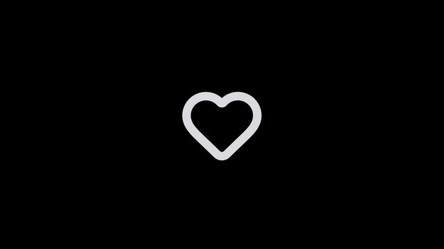 Minimalist white heart icon isolated on a solid black background.