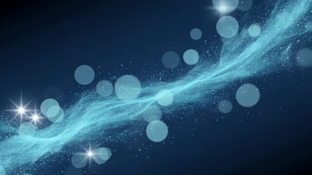 Abstract graphic background sparkle wave light blue dark navy fantasy motion glow particle bokeh star elegant festive design on dark blue backdrop for SEO searchable upload