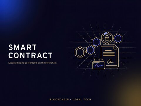 Smart contract blockchain technology illustration with digital icons