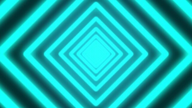 Cyan neon rhomboid tunnel motion abstract background with zoom out effect