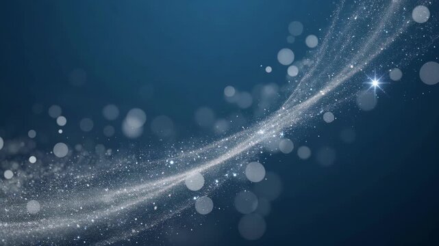 Sparkle graphic background with blue glow and soft light trail, abstract design with blue wave light dust bokeh and silver wave on blue abstract space for SEO friendly elegant title
