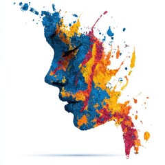 Fototapeta premium Abstract Watercolor Woman Face Profile, Colorful Paint Splatter Portrait Isolated on White Background