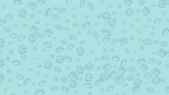 Seamless animated light blue food icons background for culinary marketing and events