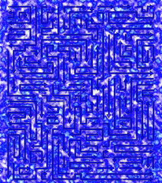 Abstract geometric maze pattern in blue tones
