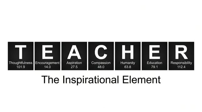 The word teacher an inspirational element is creatively spelled using classic vintage scrabble tiles against a clean white backdrop a motivational concept