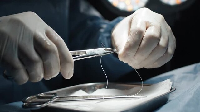 Surgical Suture Preparation Close Up Detail 4K Slow Motion