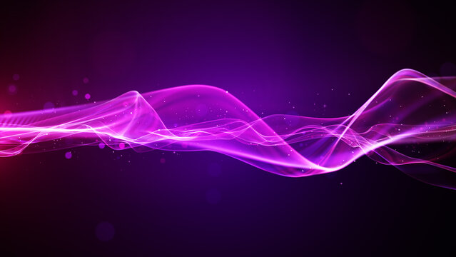 Purple Neon Energy Waves Flow With Glowing Particles On A Dark Abstract Background 3d Rendering