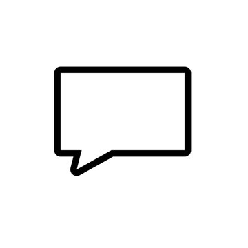 speech bubble icon,Rectangular speech balloon icon with bold black outline and clean white background, perfect for communication graphic design element, message, comic text or app chat symbol