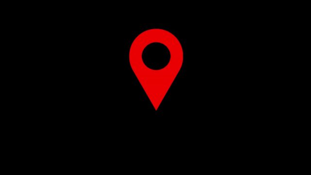 Red map pointer location icon indicating destination or address on white background