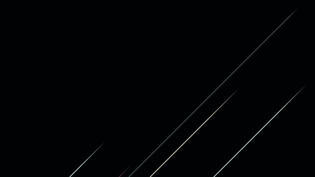Abstract diagonal lines moving with soft gradient light on black background for motion graphics overlay