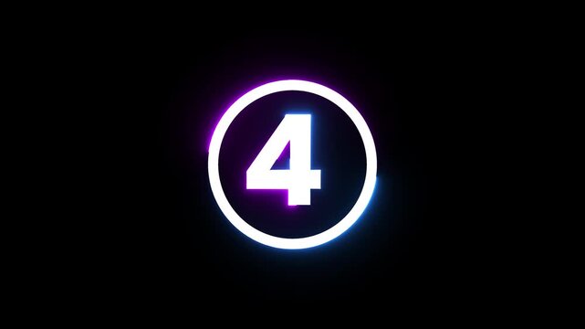 Glowing countdown number four inside neon circle for motion graphic design video element.