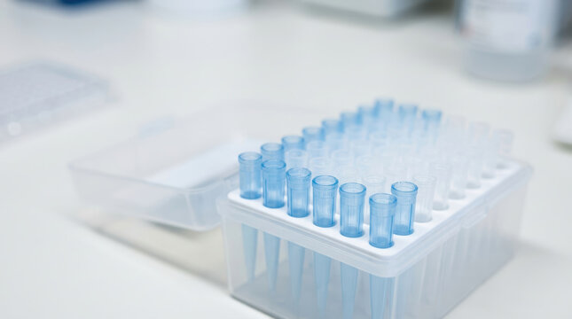 Antimicrobial resistance testing tubes in laboratory setting for scientific research and medical analysis with clear blue plastic material
