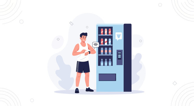 Modern Vending Machine with Smartwatch Interaction - Healthy Lifestyle Concept