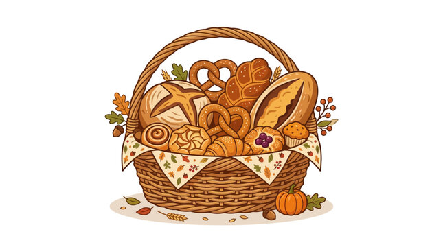 Autumn Harvest Wicker Basket Filled With Assorted Baked Bread
