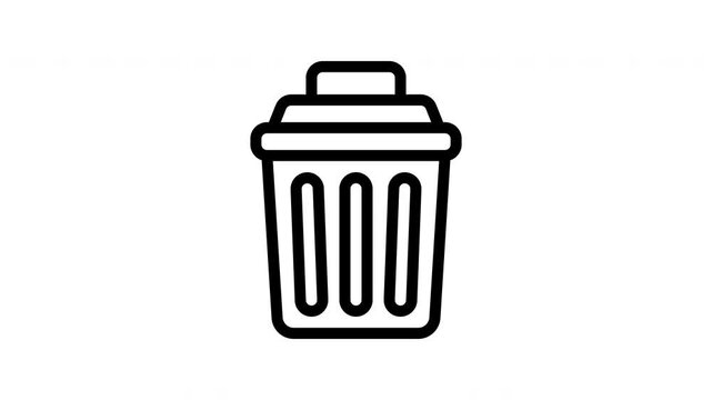 Black and white outline icon of a trash can with a lid, symbolizing waste management and deletion