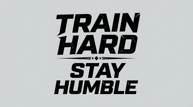 Bold motivational typography Train Hard Stay Humble in distressed style with graphic elements