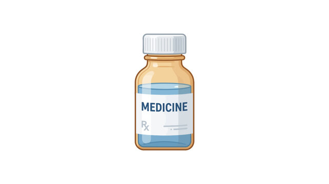 Medicine bottle with liquid, Rx symbol illustration