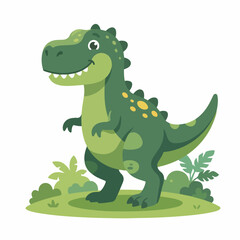 Fototapeta premium Cute Green T-Rex Dinosaur Standing in Nature Cartoon Illustration