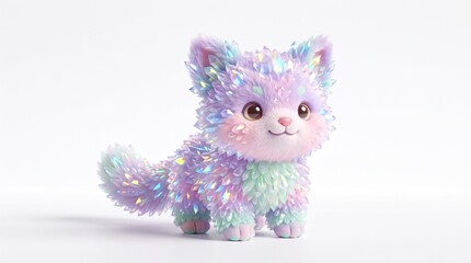 Fototapeta premium Fluffy Rainbow Pastel Kitten Illustration