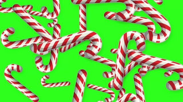 Falling Christmas Candy Canes Animation on Green Screen Background