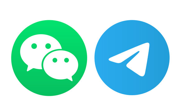 Wechat and telegram logo icons for mobile messaging and digital communication editorial.